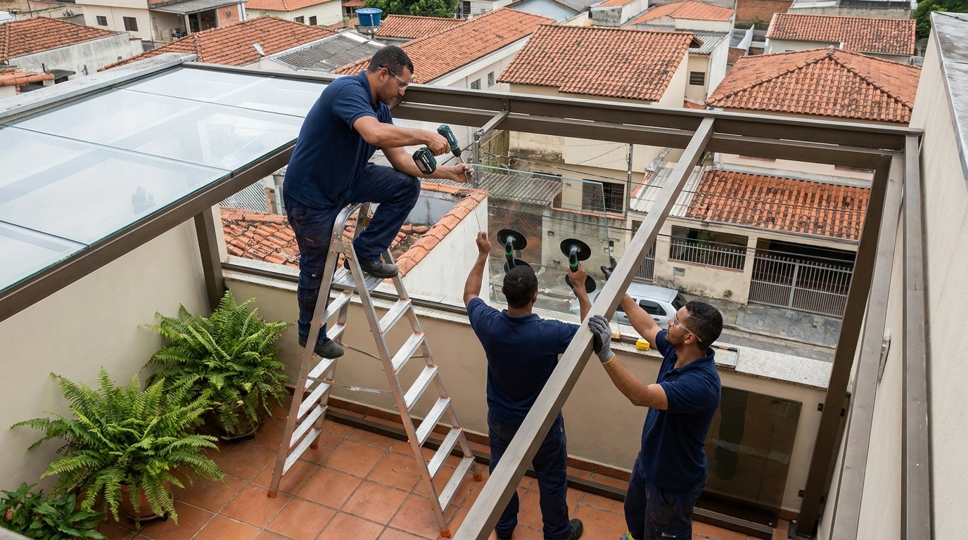 Cobertura de vidro em terraço com telhados em São José dos Campos-SP