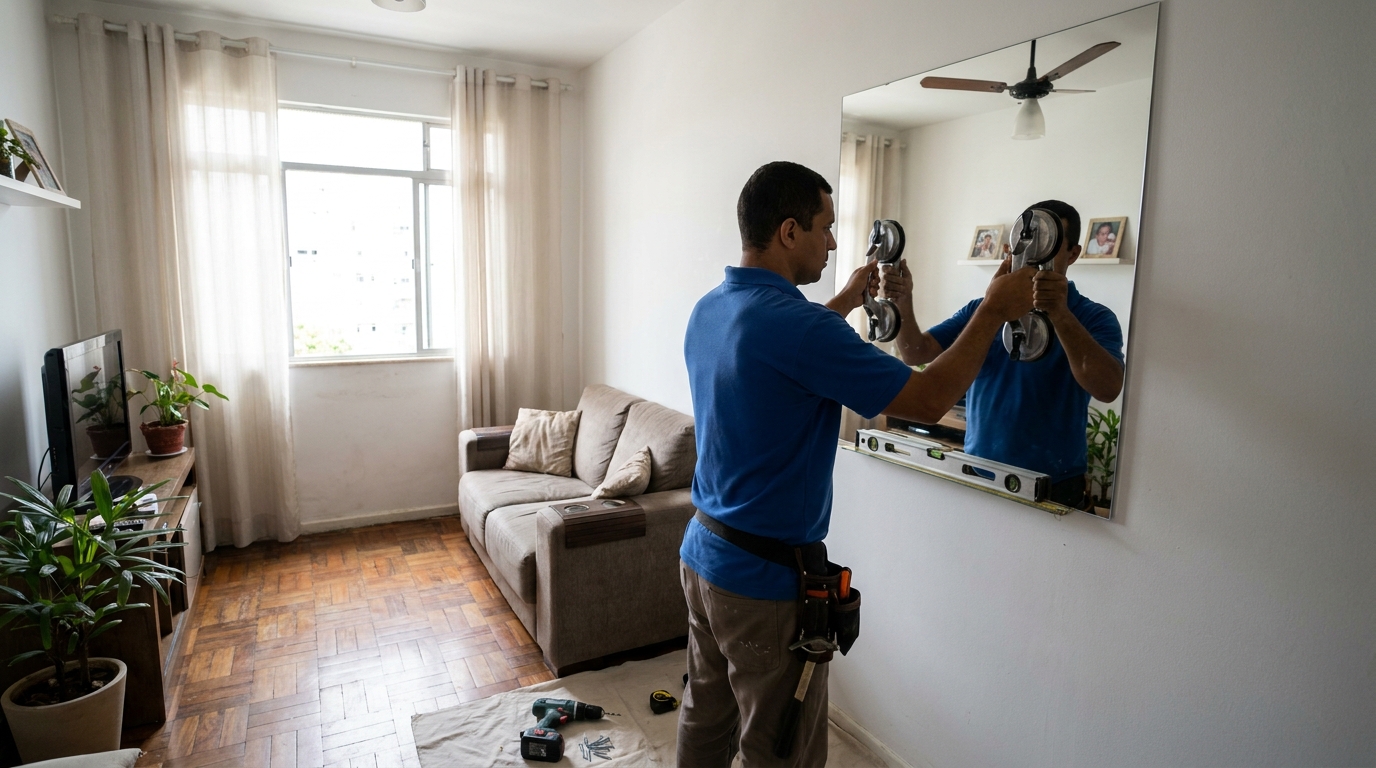 Espelho sob medida com parquet em São José dos Campos-SP