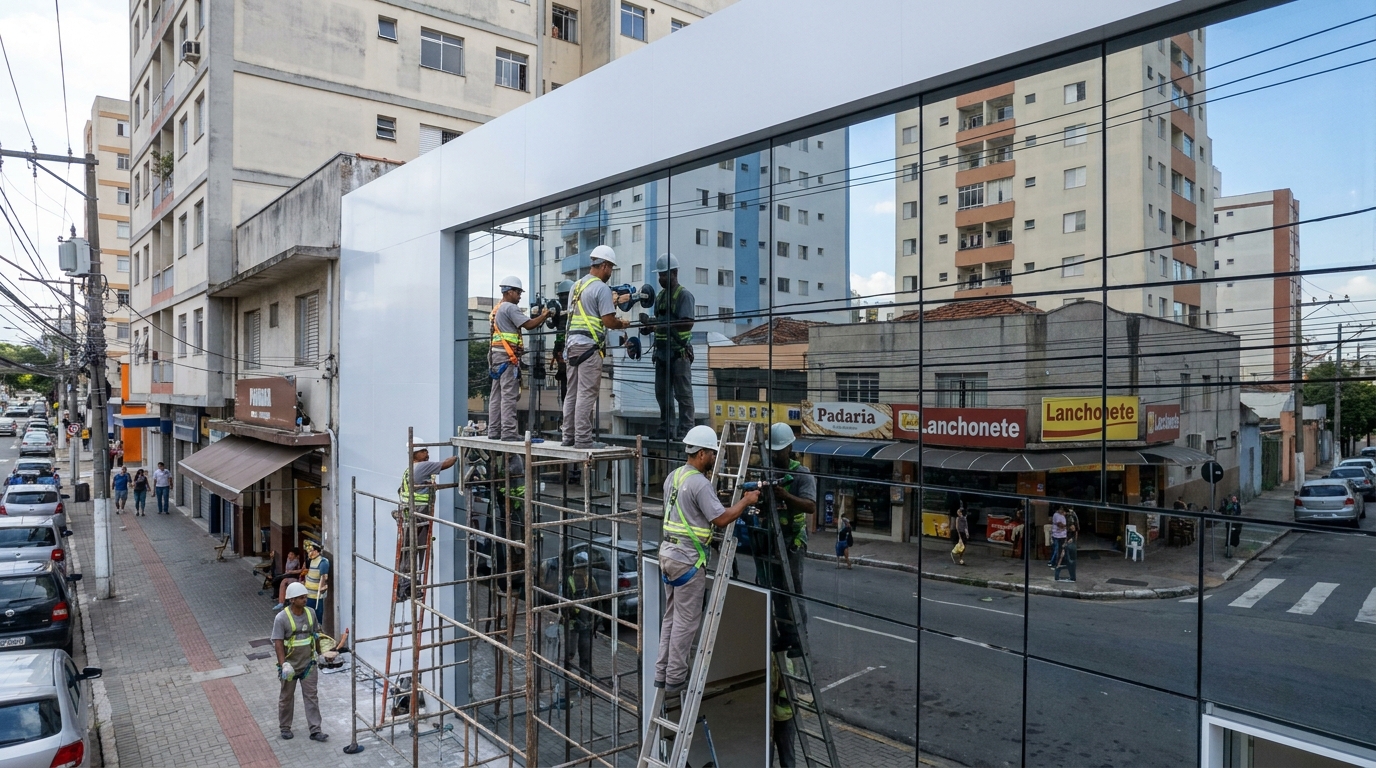 Fachada espelhada em esquina em São José dos Campos-SP