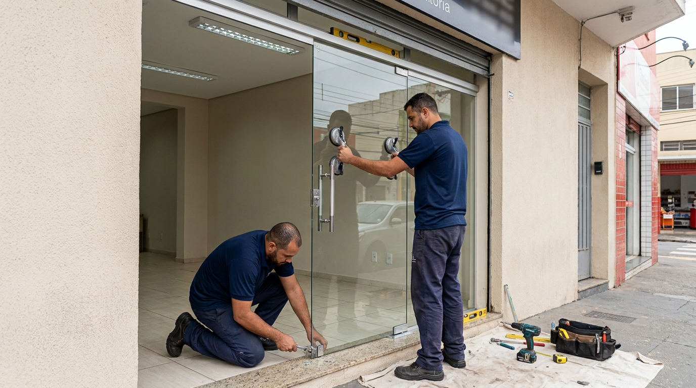Porta de vidro com puxador inox em São José dos Campos-SP